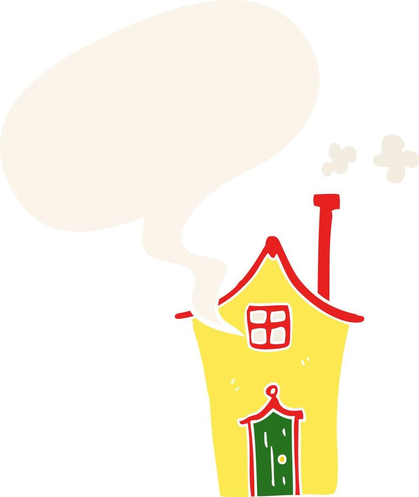 cartoon huis en tekstballon in retro stijl vector