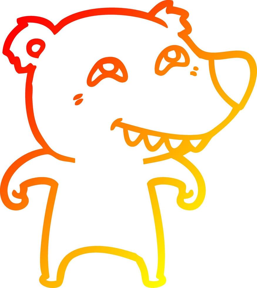 warme gradiënt lijntekening cartoon beer met tanden vector