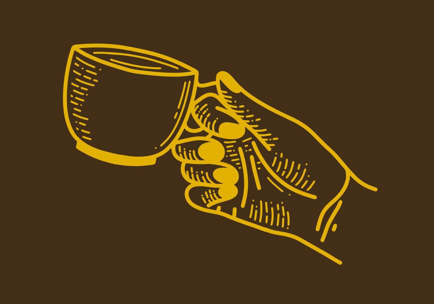 handen Holding koffie kop retro wijnoogst lijn kunst vector