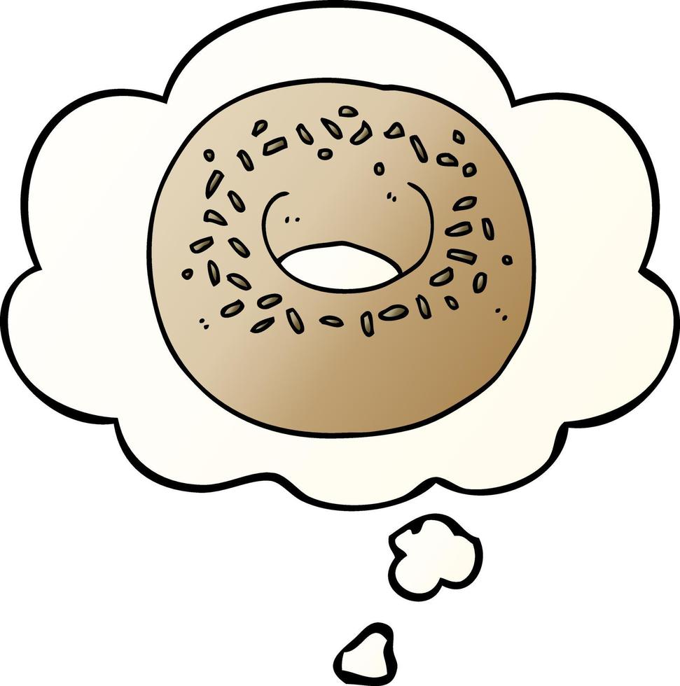 cartoon donut en gedachte bel in vloeiende verloopstijl vector