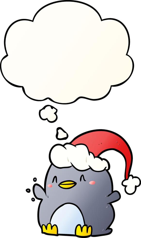 tekenfilm pinguïn vervelend Kerstmis hoed en gedachte bubbel in glad helling stijl vector