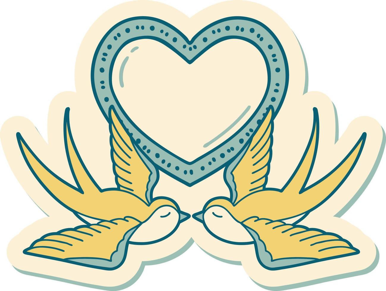 sticker van tatoeëren in traditioneel stijl van zwaluwen en een hart vector