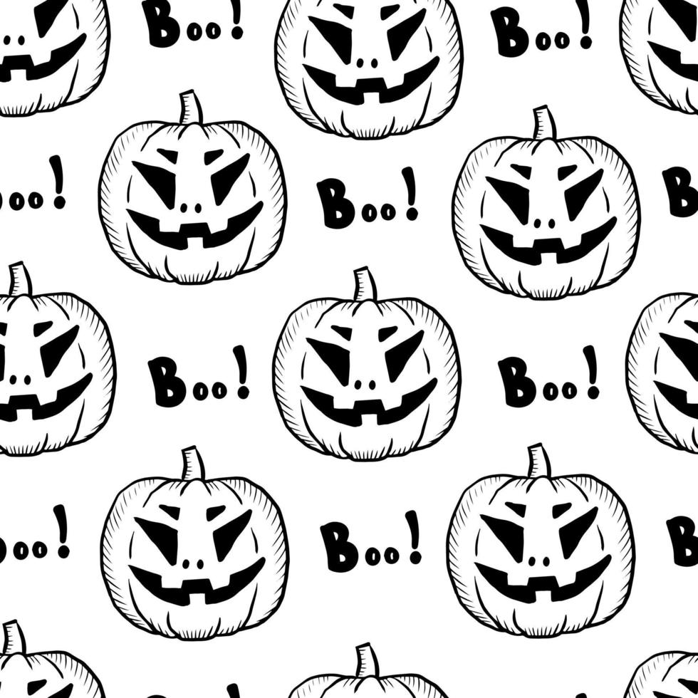 halloween naadloos patroon met pompoen in tekening stijl vector