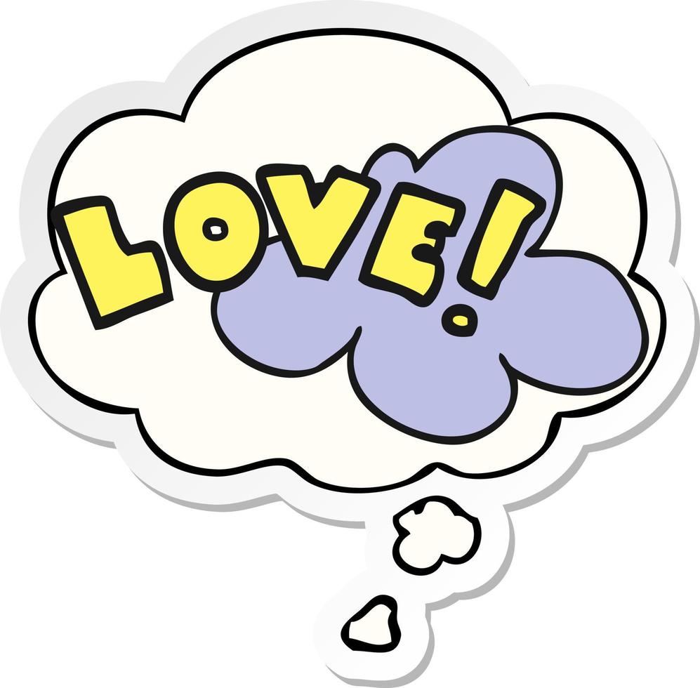 tekenfilm woord liefde en gedachte bubbel net zo een gedrukt sticker vector