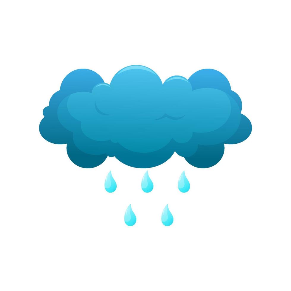 tekenfilm regenachtig donker blauw wolk met druppels. weer icoon voor kinderen, web. vector