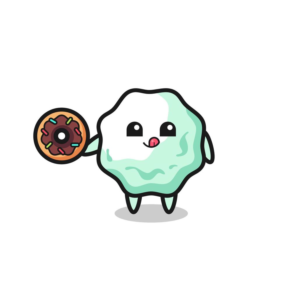 illustratie van een kauwen gom karakter aan het eten een donut vector