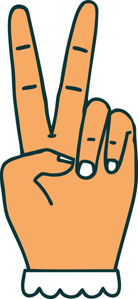 retro tatoeëren stijl vrede symbool twee vinger hand- gebaar vector