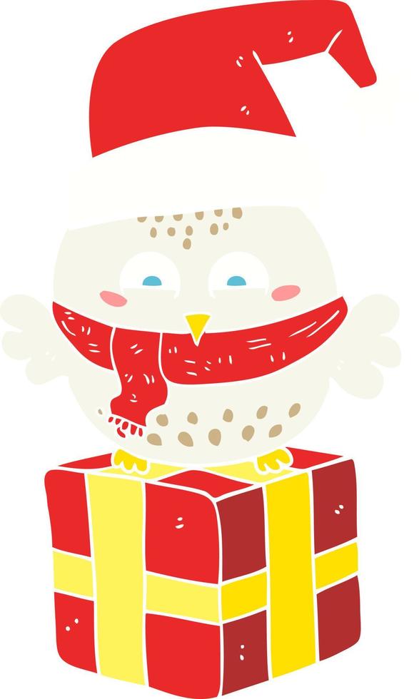 vlak kleur illustratie van schattig Kerstmis uil Aan geschenk vector