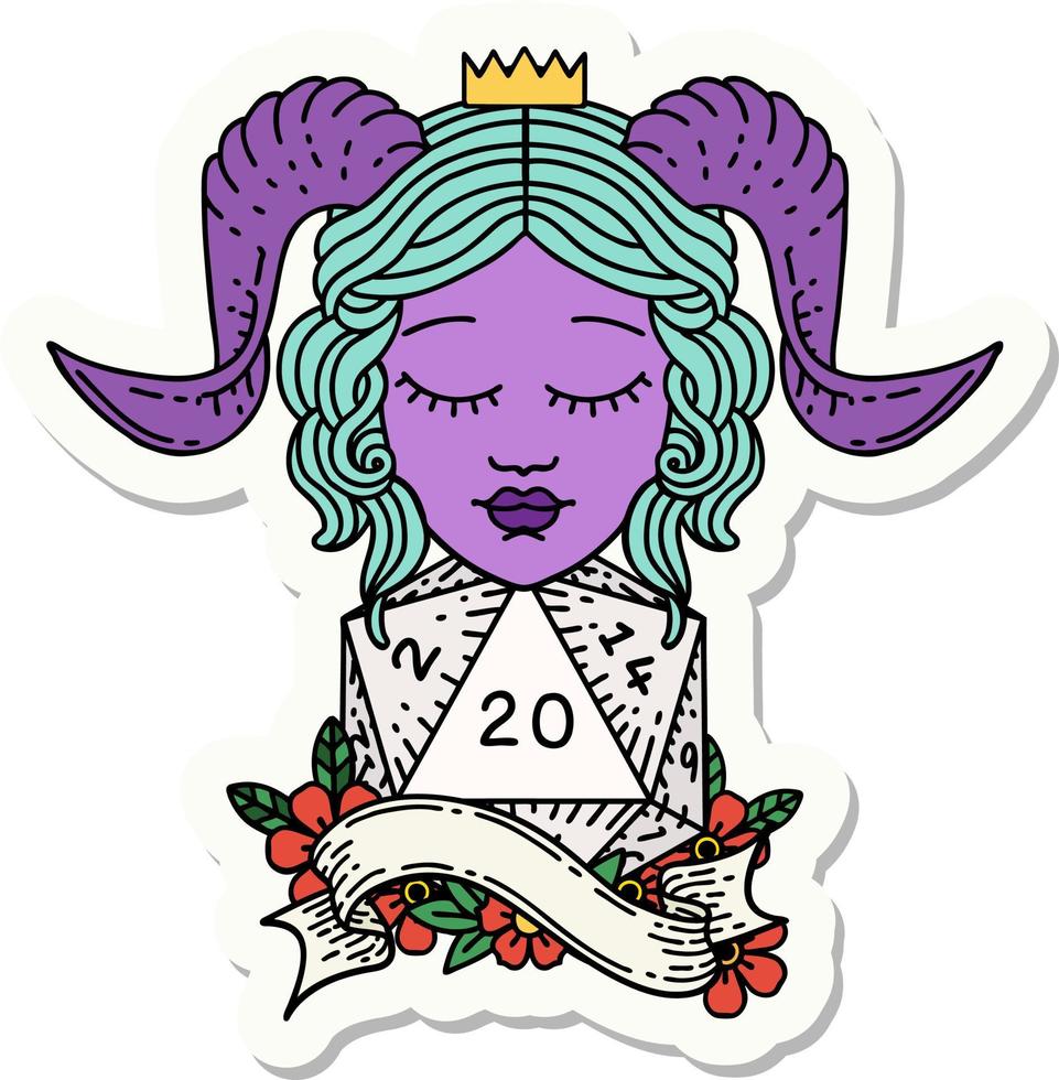 sticker van een tiefling met natuurlijk twintig Dobbelsteen rollen vector