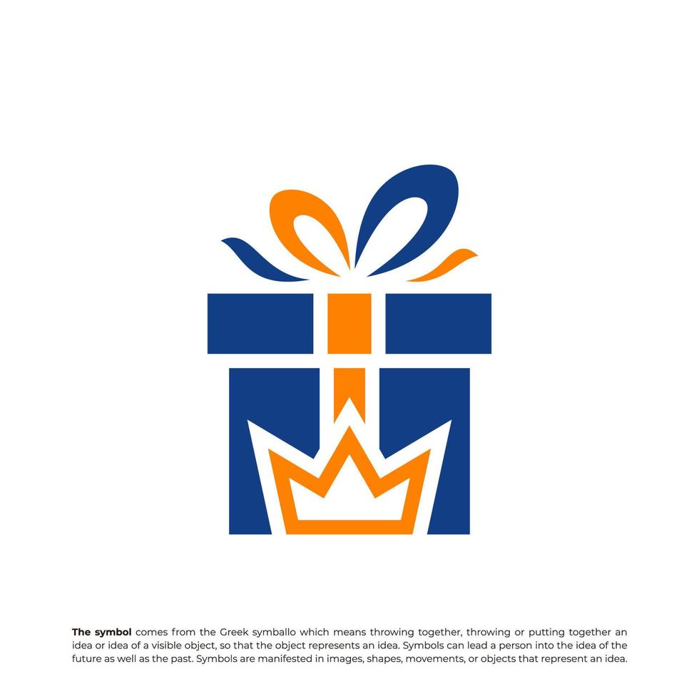 Koninklijk geschenk logo ontwerp sjabloon. koning geschenk logo concept vector. creatief icoon symbool vector