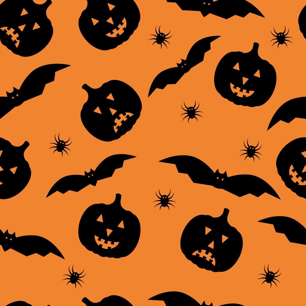 halloween naadloos patroon met schattig tekenfilm pompoenen en vleermuizen. gemakkelijk naar Bewerk vector sjabloon voor groet kaart, banier, poster, partij uitnodiging, kleding stof, textiel, omhulsel papier, enz.