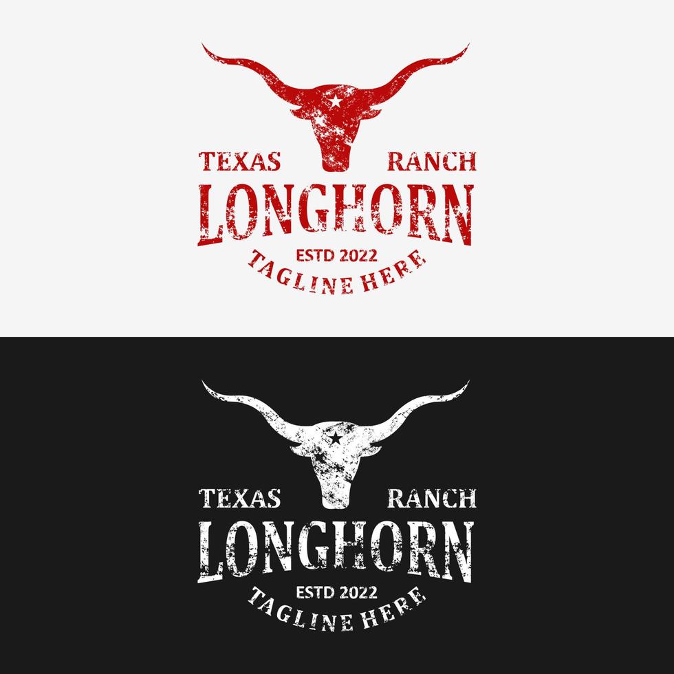 logo wijnoogst grunge Longhorn Texas boerderij vector