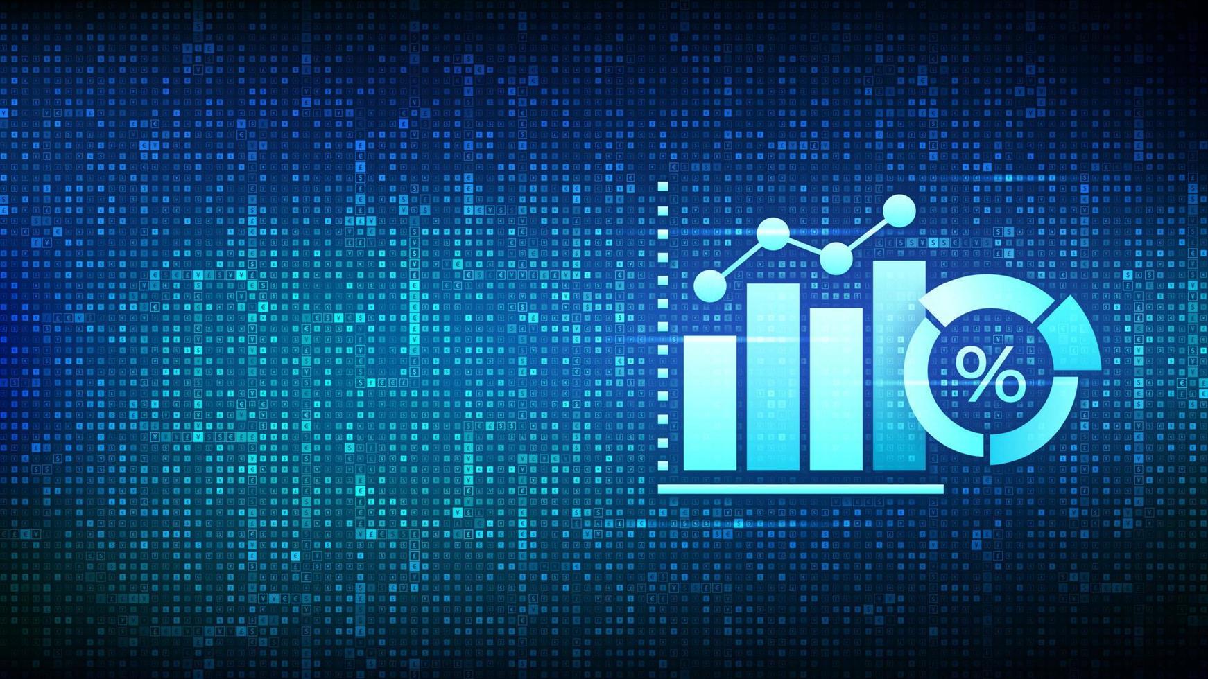 bedrijf gegevens analytics en robot werkwijze automatisering icoon gemaakt met valuta symbolen.. winst en omzet van bedrijf, bi of kpi concept. achtergrond met valuta tekens. vector illustratie.