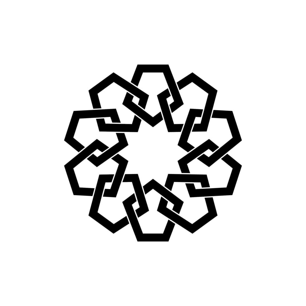 meetkundig embleem sjabloon ontwerp met overlappende elementen. Islamitisch motief. meetkundig patroon mandala in Arabisch stijl, zwart logo geïsoleerd Aan een wit achtergrond. vector illustratie