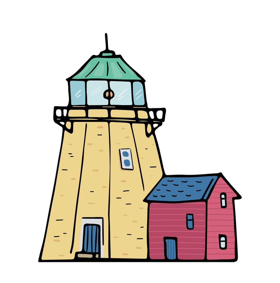 retro vuurtoren hand- getrokken tekening vector illustratie.