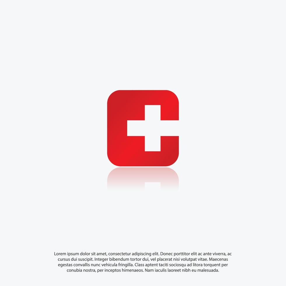 brief c en plus of kruis of medisch logo met negatief ruimte of gestalt concept voor medisch of Gezondheid zorg logo identiteit vector
