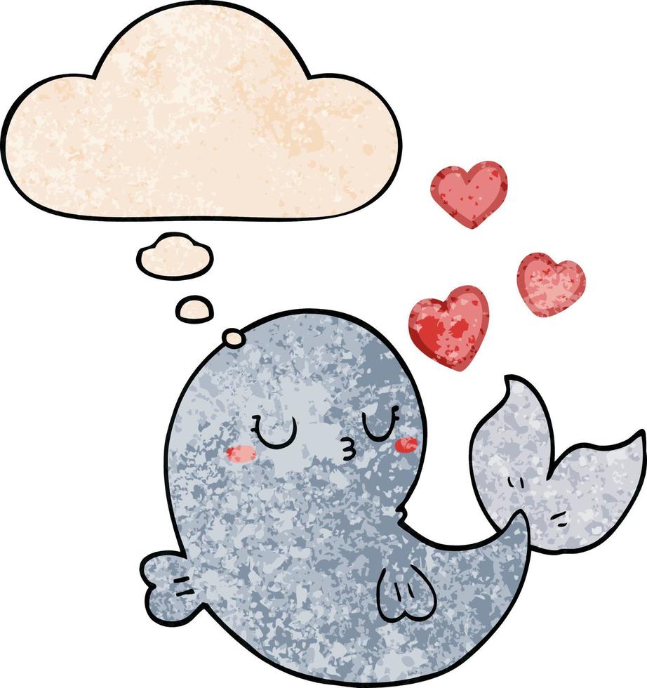 schattig tekenfilm walvis in liefde en gedachte bubbel in grunge structuur patroon stijl vector