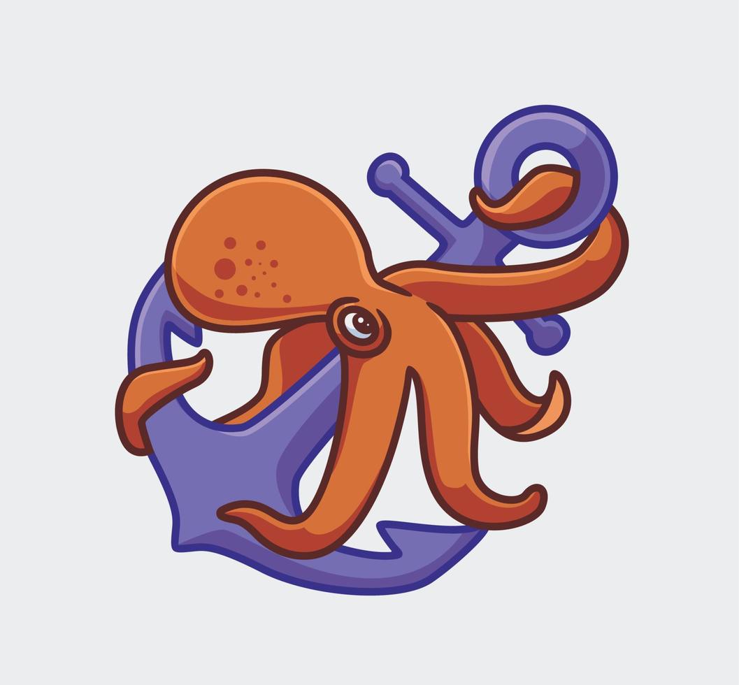 schattig Octopus knuffelen reusachtig anker. geïsoleerd tekenfilm dier illustratie. vlak stijl sticker icoon ontwerp premie logo vector. mascotte karakter vector