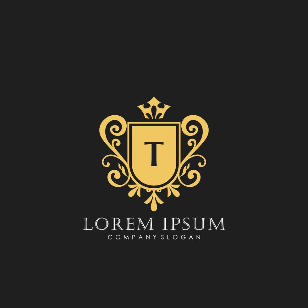 t eerste brief luxe logo sjabloon in vector kunst voor restaurant, royalty, boetiek, cafe, hotel, heraldisch, sieraden, mode en andere vector illustratie.