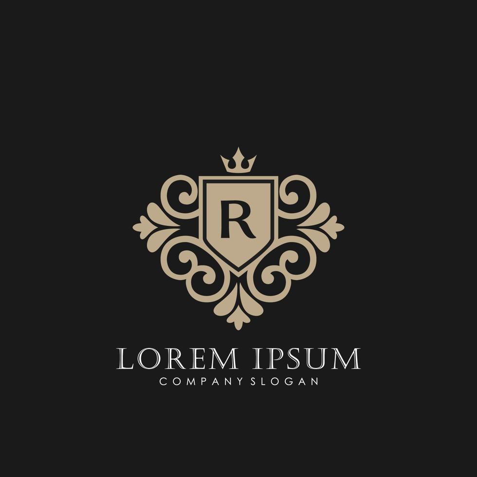 r eerste brief luxe logo sjabloon in vector kunst voor restaurant, royalty, boetiek, cafe, hotel, heraldisch, sieraden, mode en andere vector illustratie.