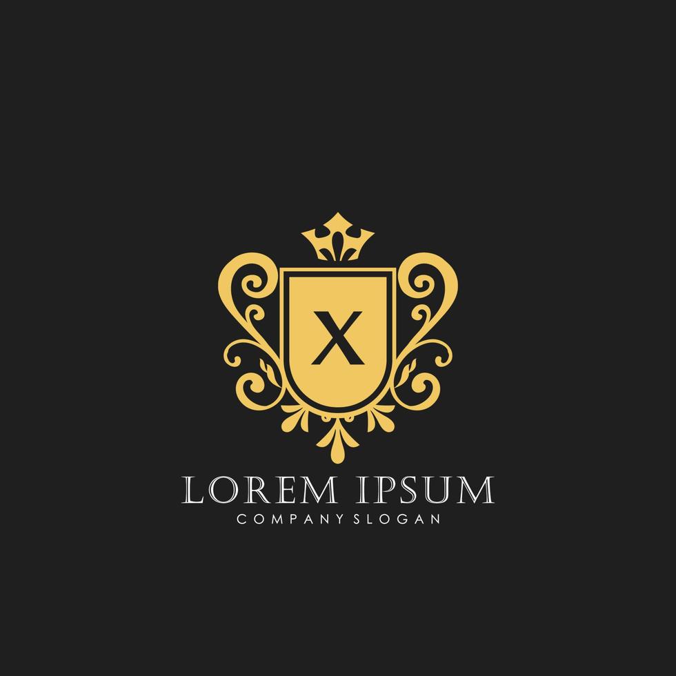 X eerste brief luxe logo sjabloon in vector kunst voor restaurant, royalty, boetiek, cafe, hotel, heraldisch, sieraden, mode en andere vector illustratie.