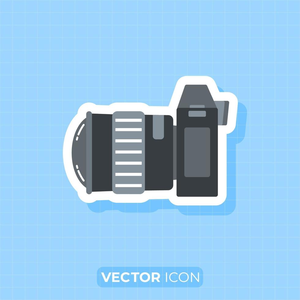 camera met vis oog lens icoon, kant visie van camera, vlak ontwerp element. vector
