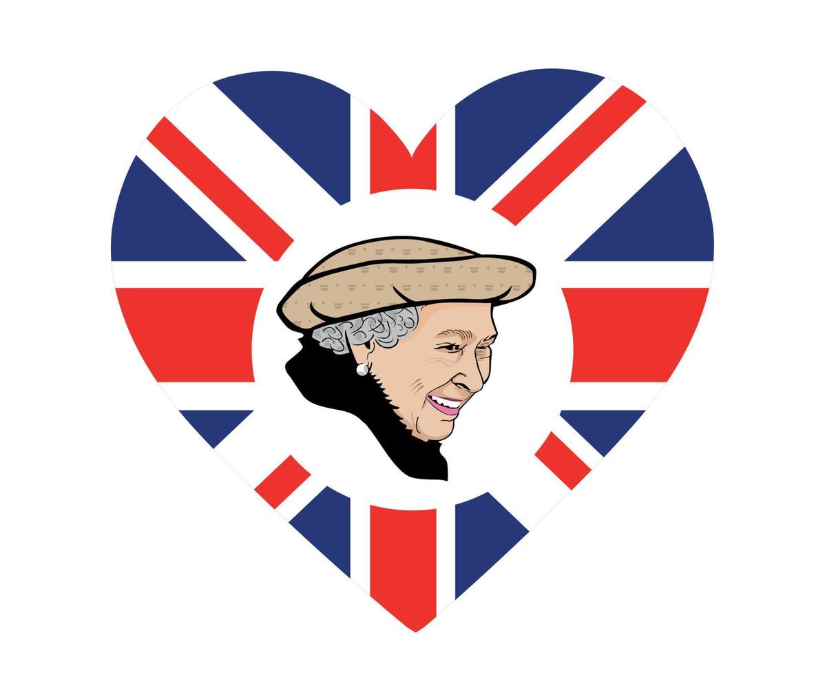 koningin Elizabeth gezicht portret met Brits Verenigde koninkrijk vlag hart nationaal Europa embleem icoon vector illustratie abstract ontwerp element