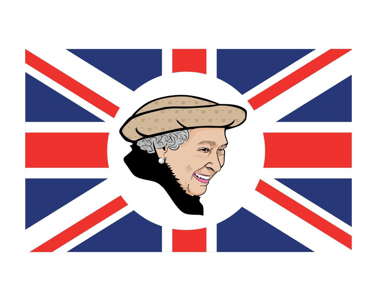 koningin Elizabeth gezicht portret met Brits Verenigde koninkrijk vlag nationaal Europa embleem symbool icoon vector illustratie abstract ontwerp element