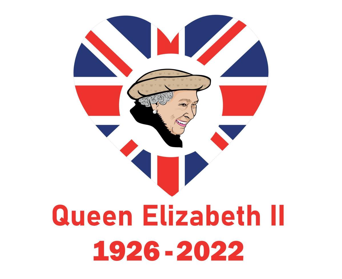 koningin Elizabeth gezicht portret 1926 2022 rood met Brits Verenigde koninkrijk vlag hart nationaal Europa embleem icoon vector illustratie abstract ontwerp element