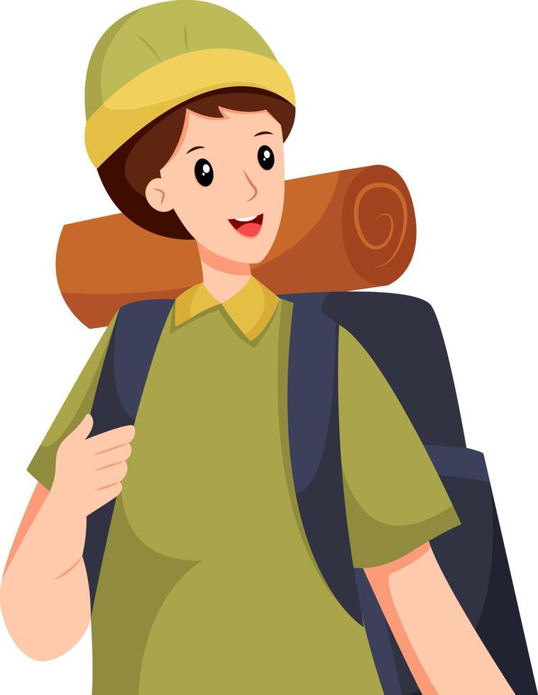 jongen op reis met rugzak karakter ontwerp illustratie vector