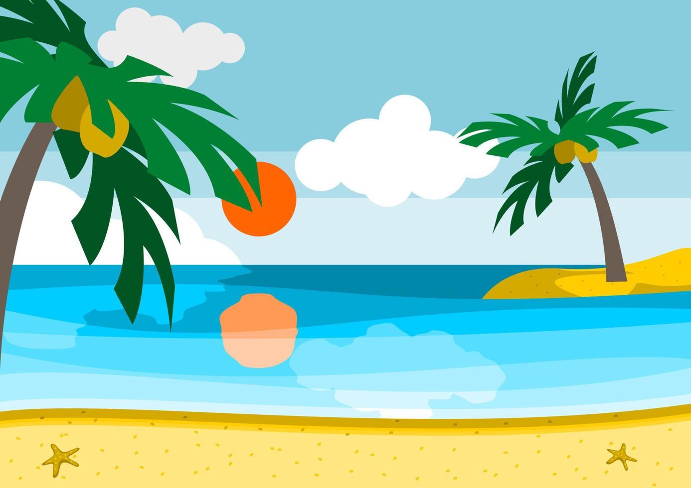 bewerkbare zomer strand landschap met vlak stijl vector illustratie voor vakantie of kinderen boek illustratie en zomer seizoensgebonden themed project