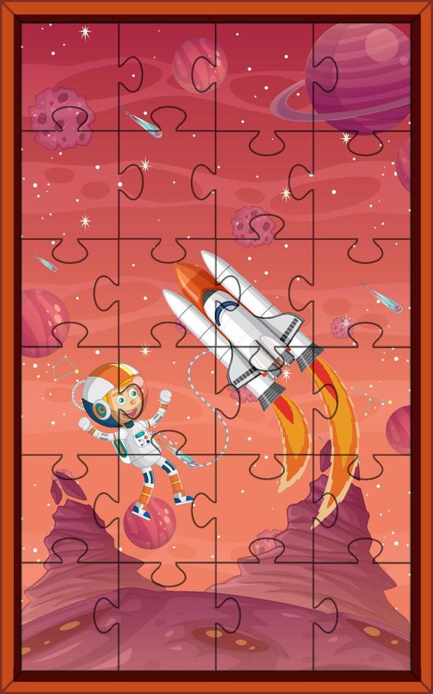astronaut in ruimte foto puzzel spel sjabloon vector