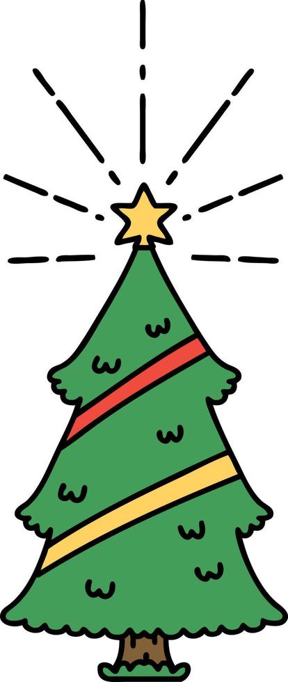 illustratie van een traditioneel tatoeëren stijl Kerstmis boom met ster vector