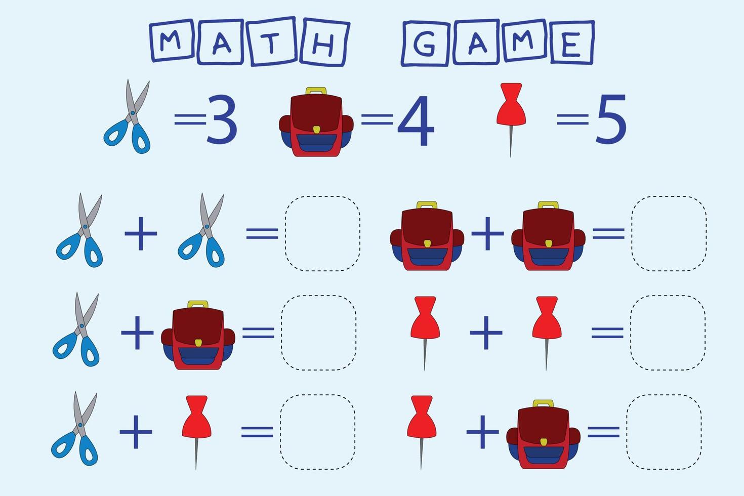 tellen spel met kleurrijk school- leveranciers . peuter- werkblad, kinderen werkzaamheid vel, afdrukbare werkblad vector