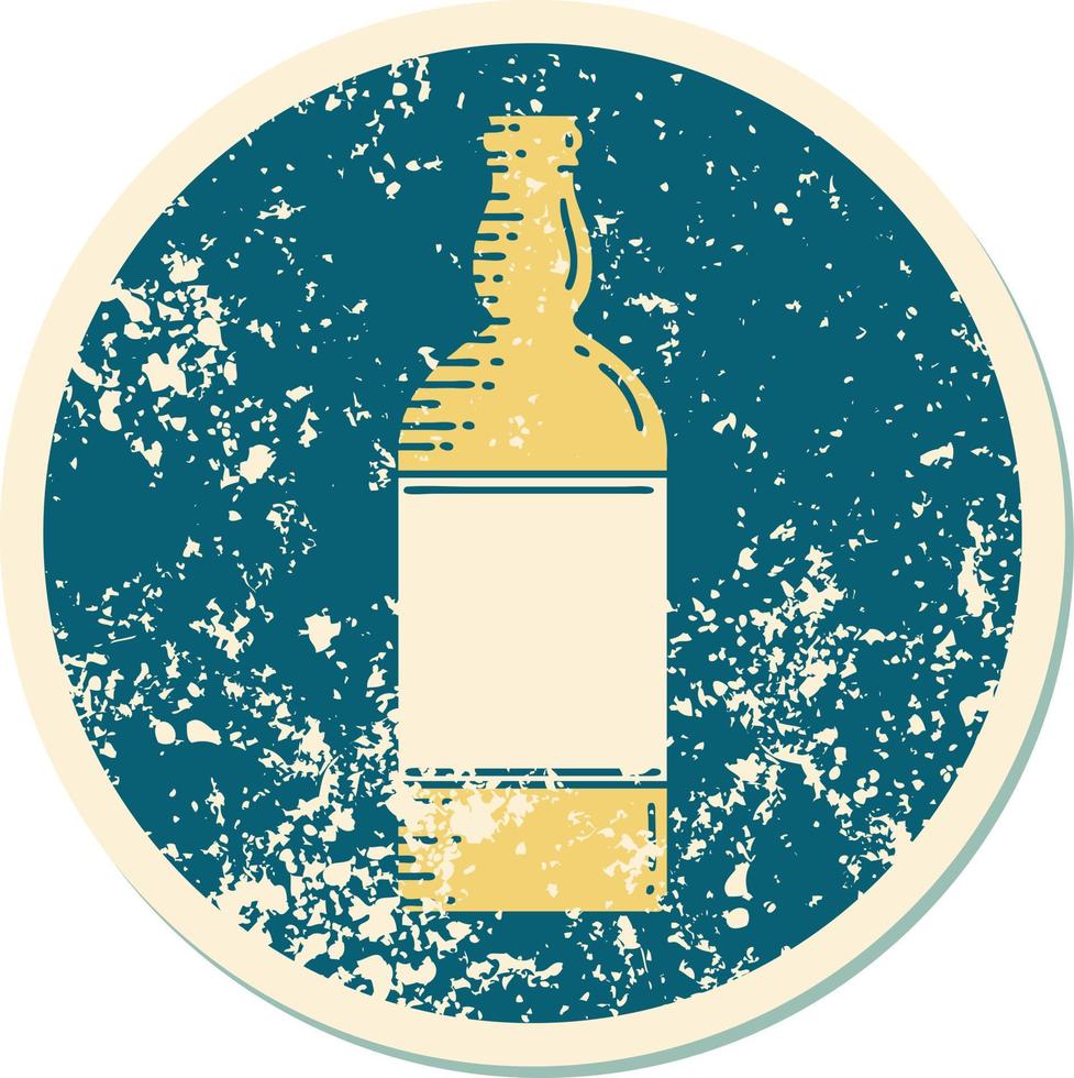 iconisch verontrust sticker tatoeëren stijl beeld van een fles vector