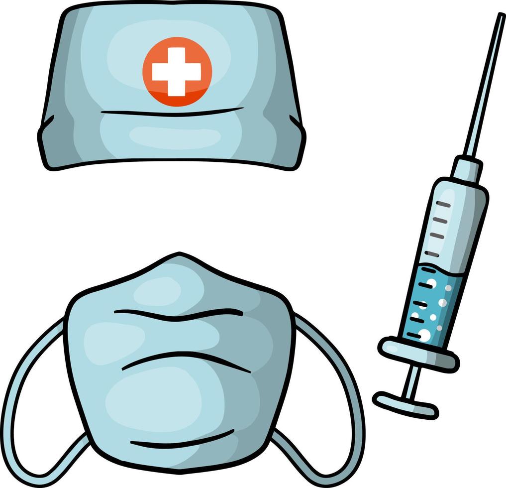 medisch masker. gaas medisch blauw dokter kleding. beschermen uw longen en adem van virussen en stof. tekenfilm vlak illustratie vector