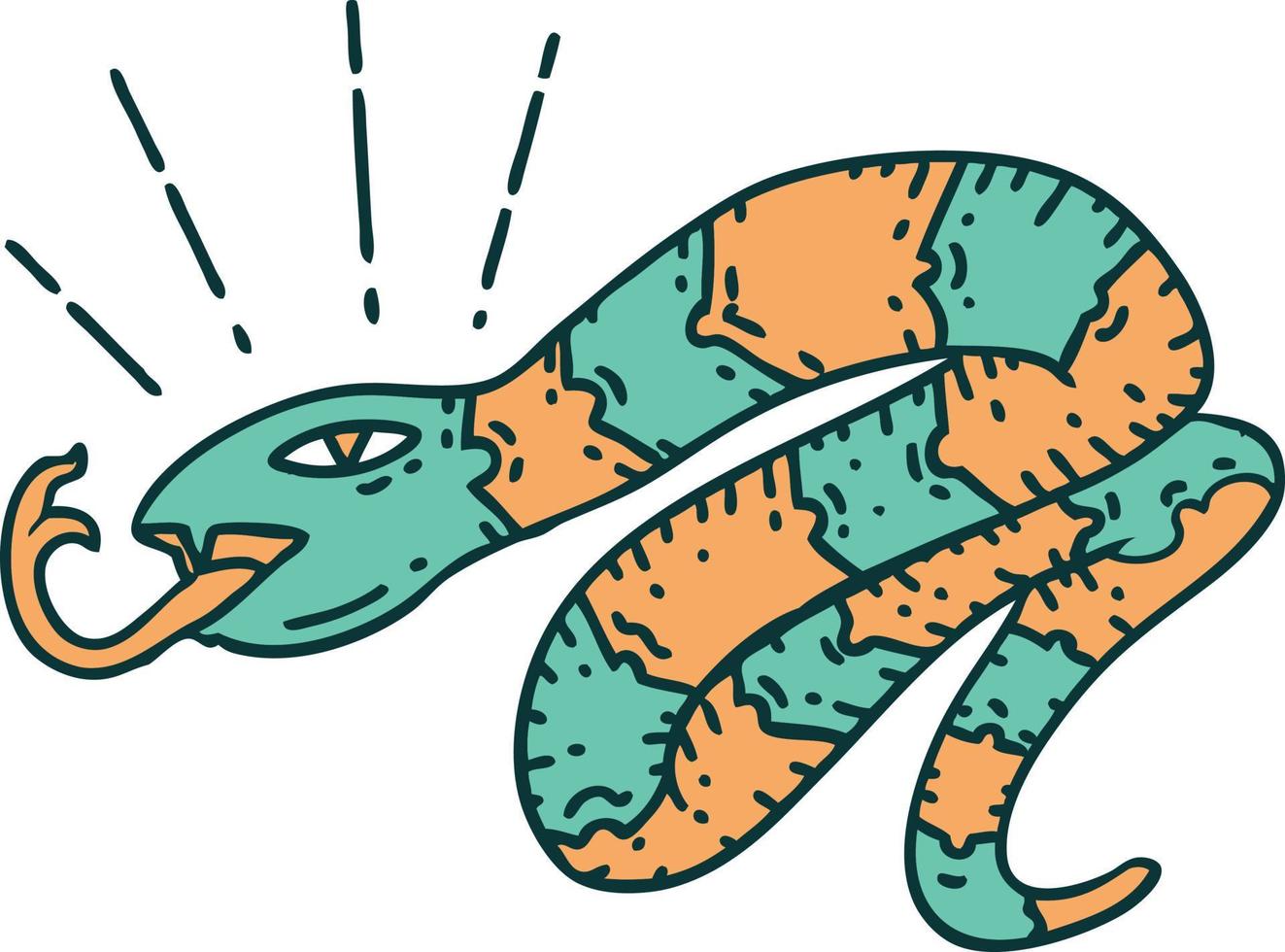 illustratie van een traditioneel tatoeëren stijl sissen slang vector