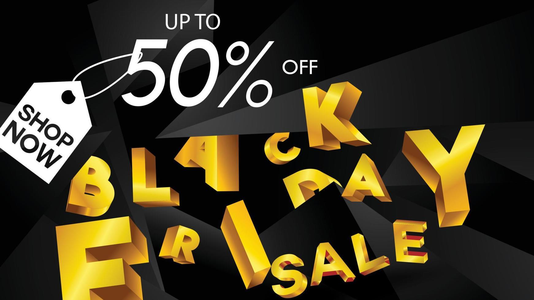 zwart vrijdag uitverkoop banier lay-out ontwerp achtergrond zwart en goud 50 procent korting aanbod vector