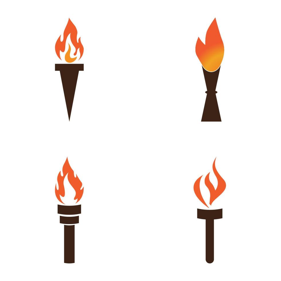 brand fakkel met vlam vlak pictogrammen set. verzameling van symbool vlammend, illustratie vector
