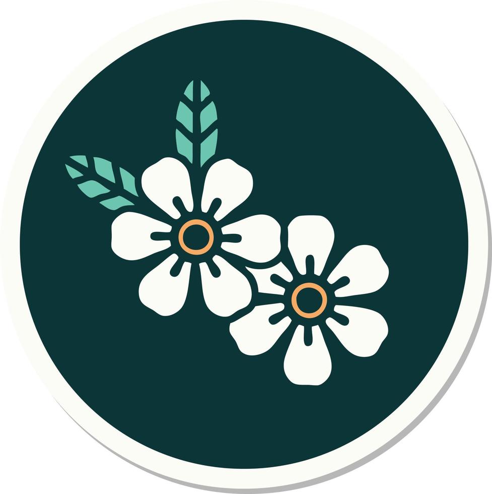 sticker van tatoeëren in traditioneel stijl van bloemen vector