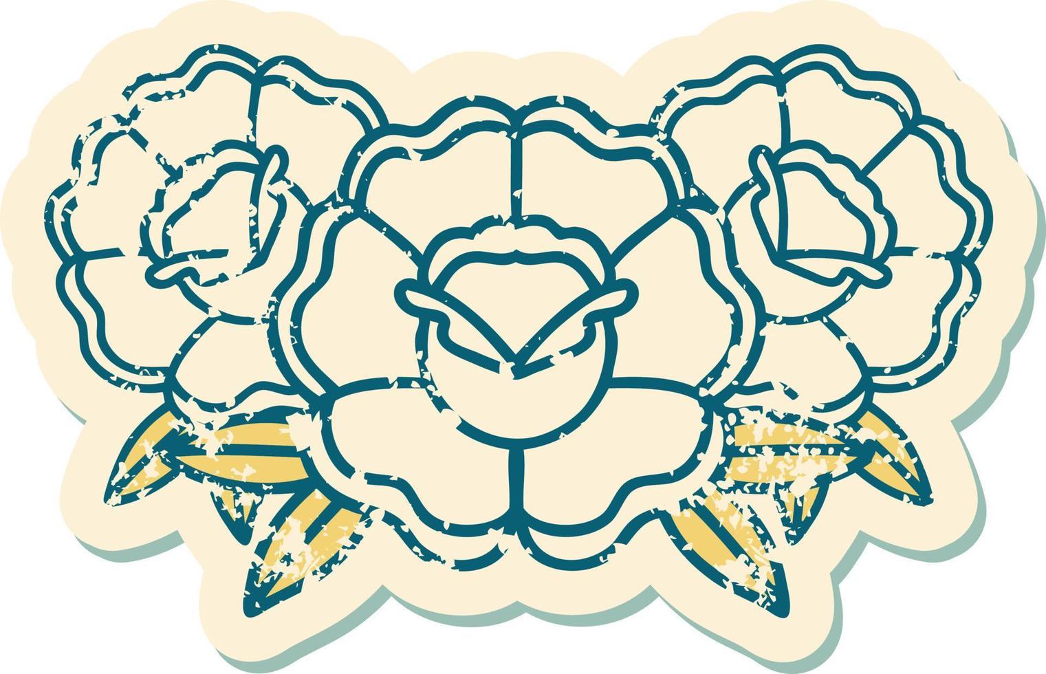 iconisch verontrust sticker tatoeëren stijl beeld van een boeket van bloemen vector