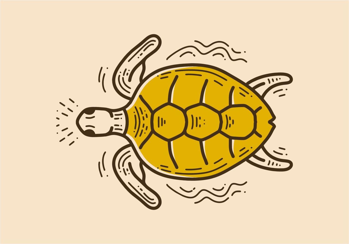 zee schildpad zwemmen retro wijnoogst kunst tekening vector