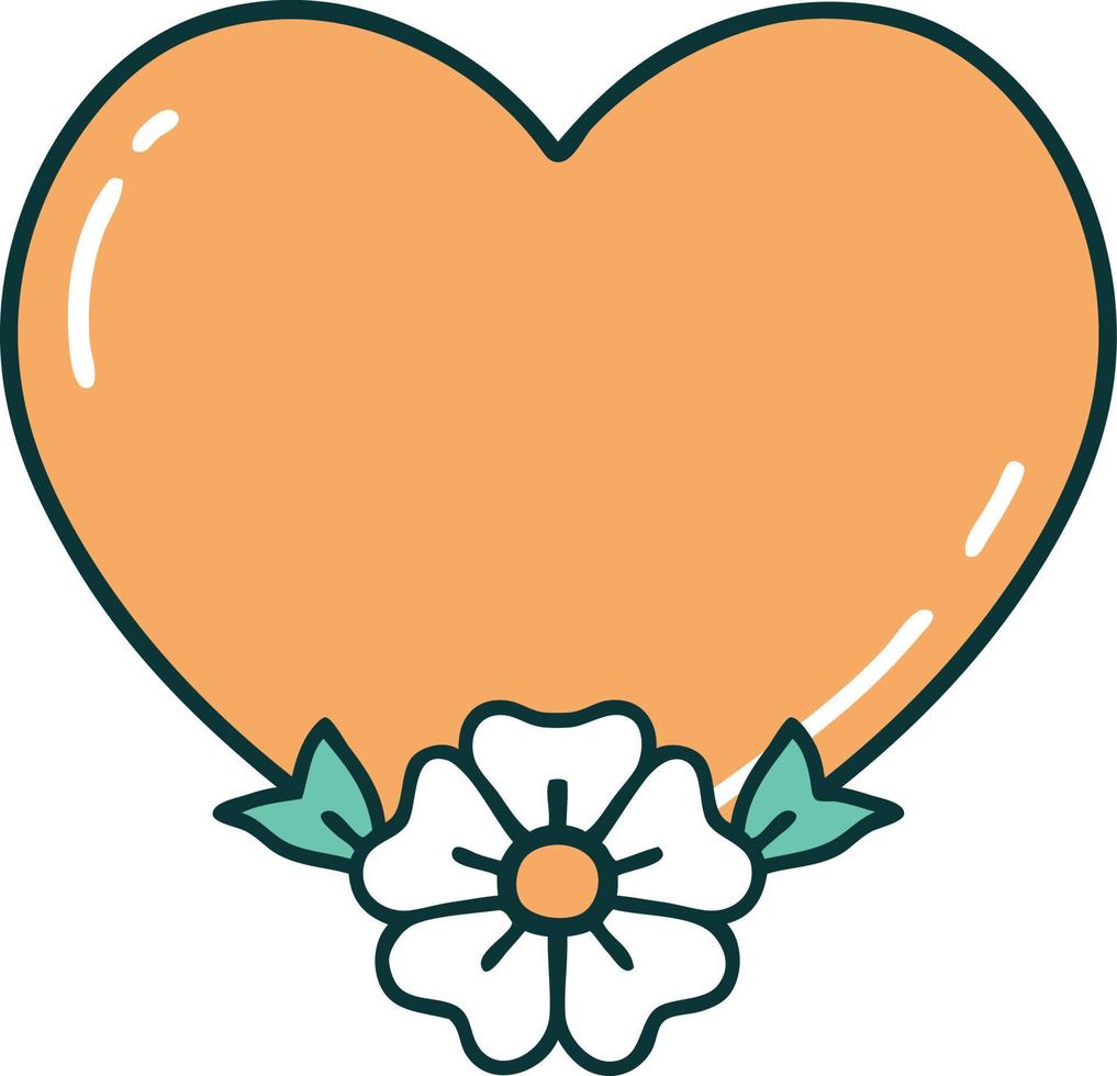 iconisch tatoeëren stijl beeld van een hart en bloem vector