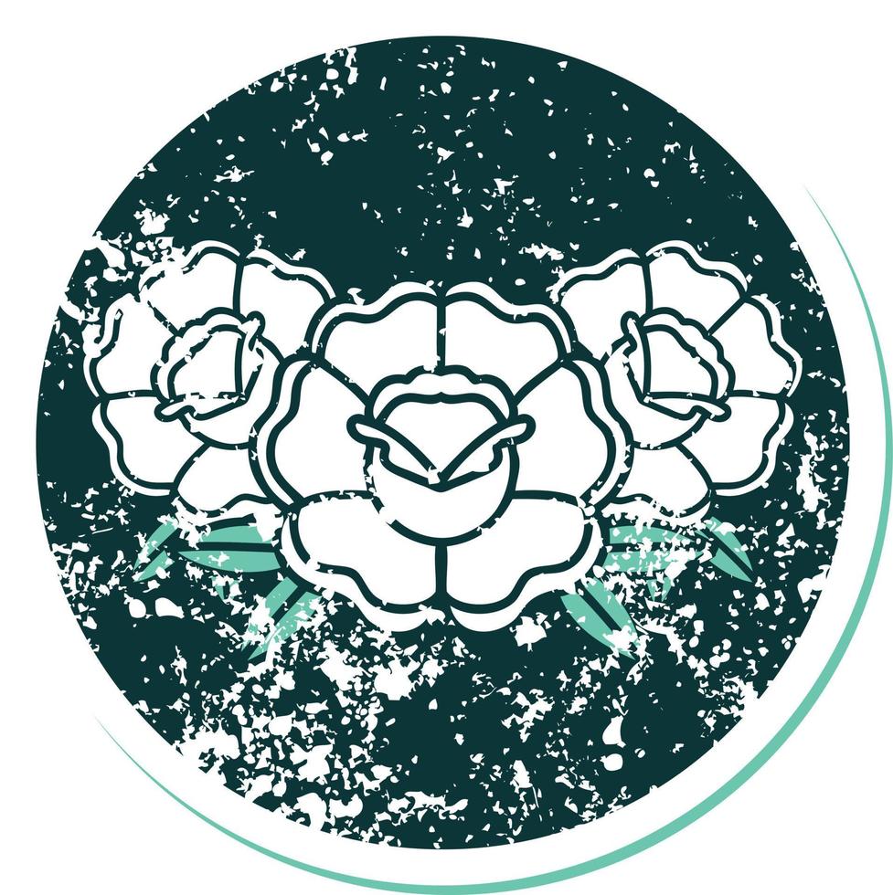 iconisch verontrust sticker tatoeëren stijl beeld van een boeket van bloemen vector