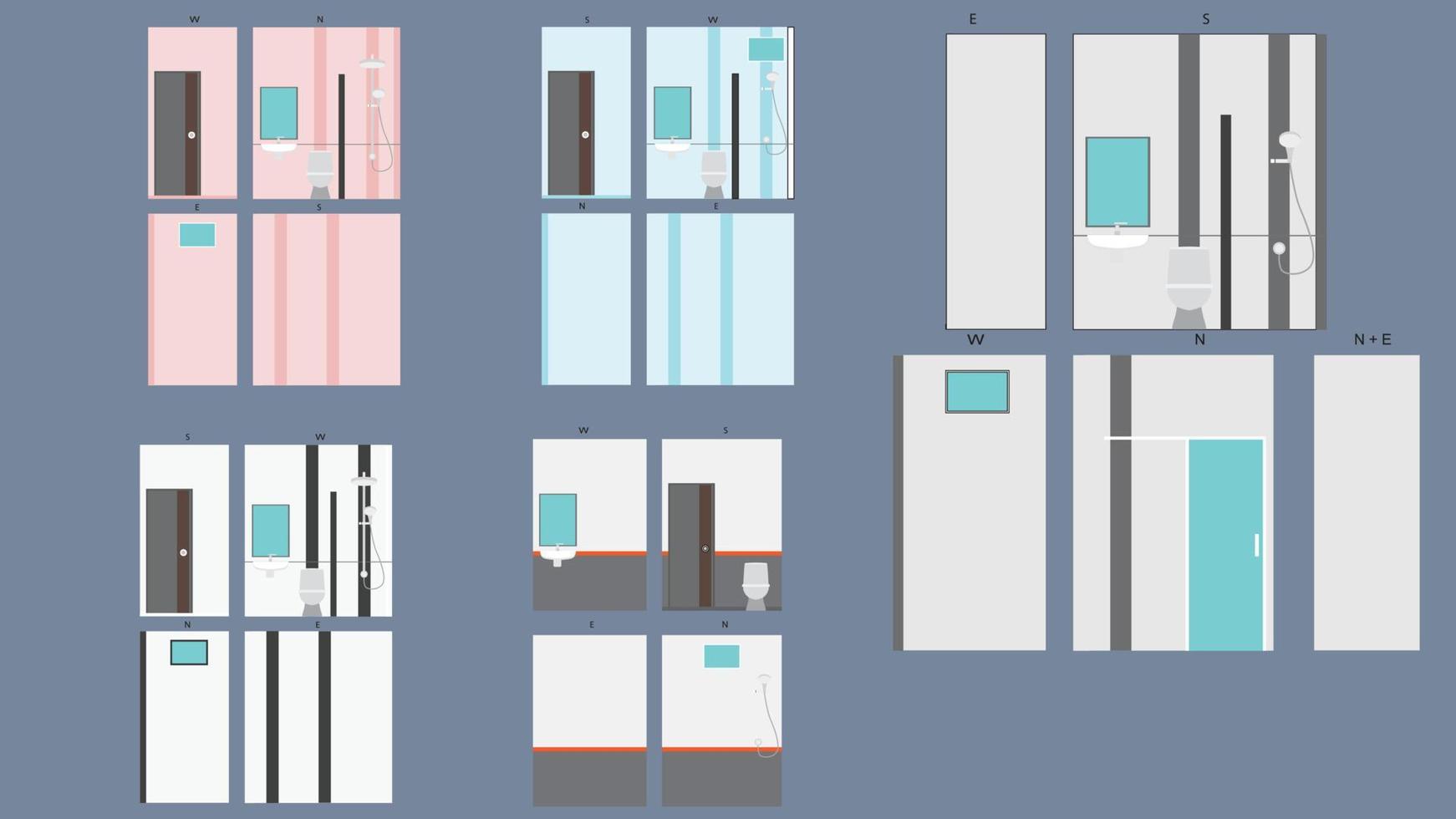 vector of illustratie van interieur ontwerp van tegels in de badkamer. divers keer bekeken van de vierzijdig indeling.