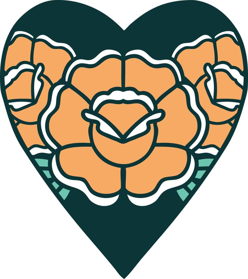 iconisch tatoeëren stijl beeld van een hart en bloemen vector