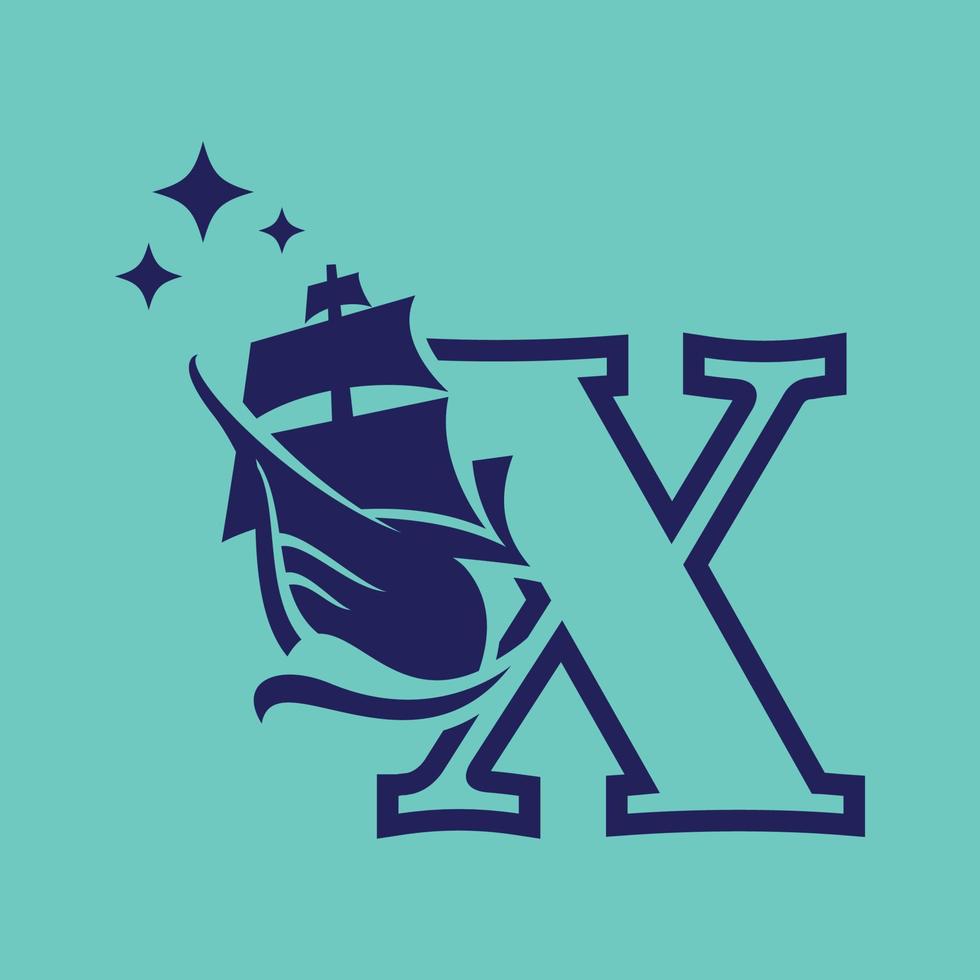 alfabet oud zeil boot X logo vector