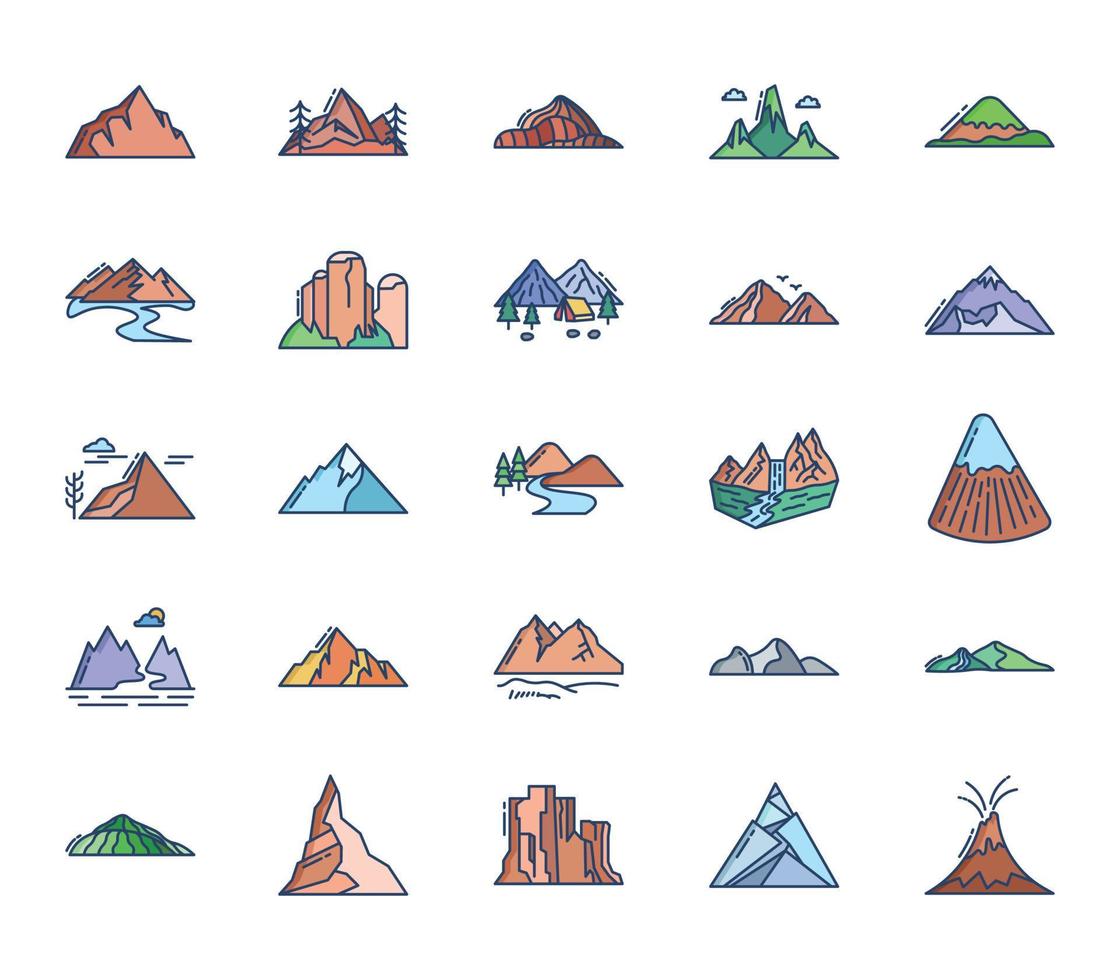 bergen en land- formaties icoon reeks vector