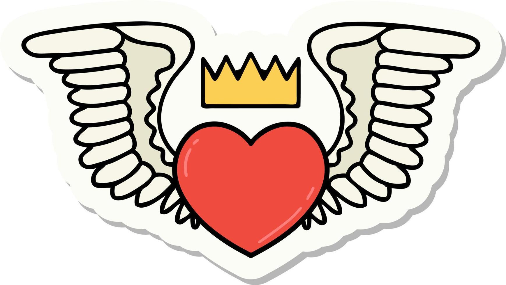 sticker van tatoeëren in traditioneel stijl van een hart met Vleugels vector