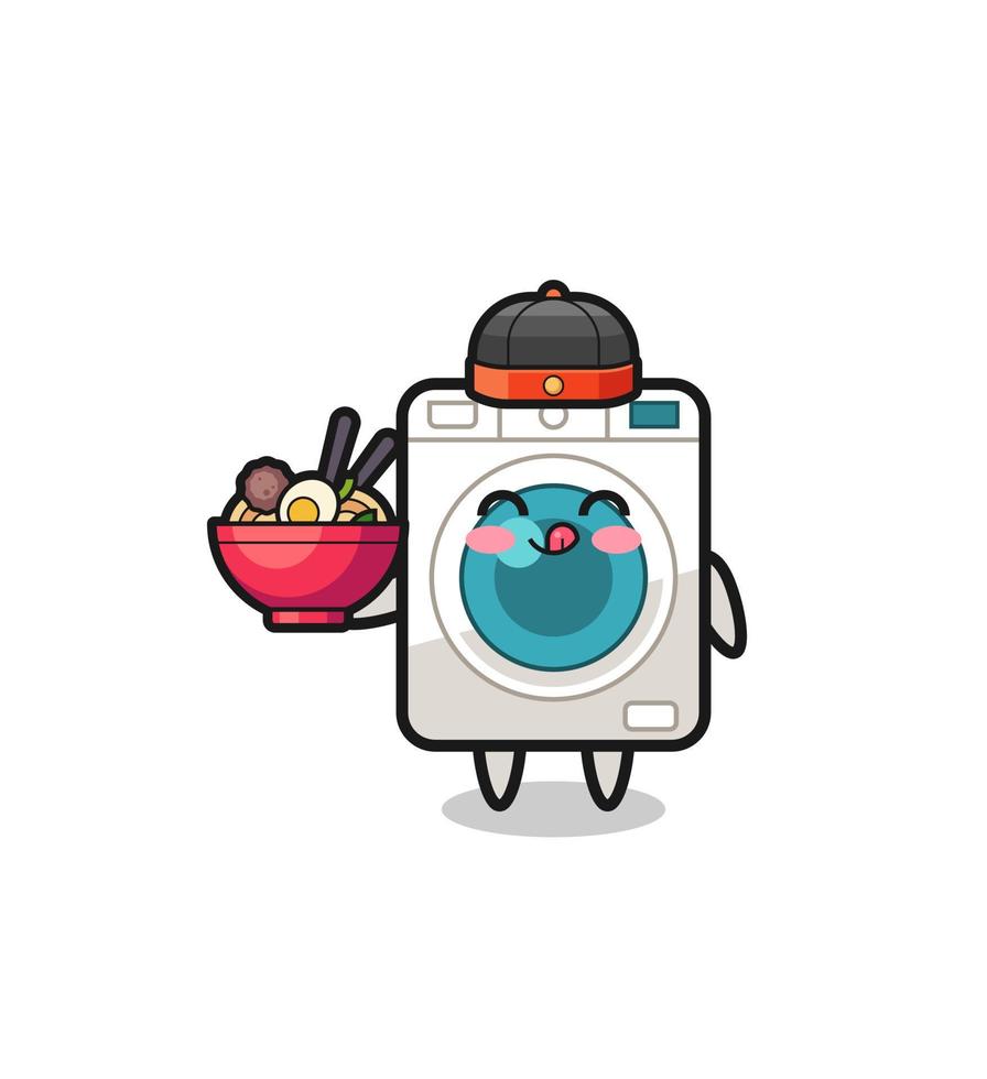 het wassen machine net zo Chinese chef mascotte Holding een noodle kom vector